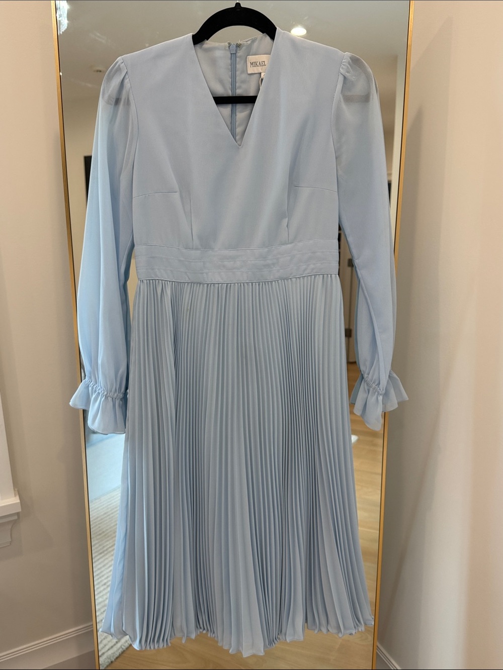 Mikael Aghal Light Blue Pleated Midi Dress